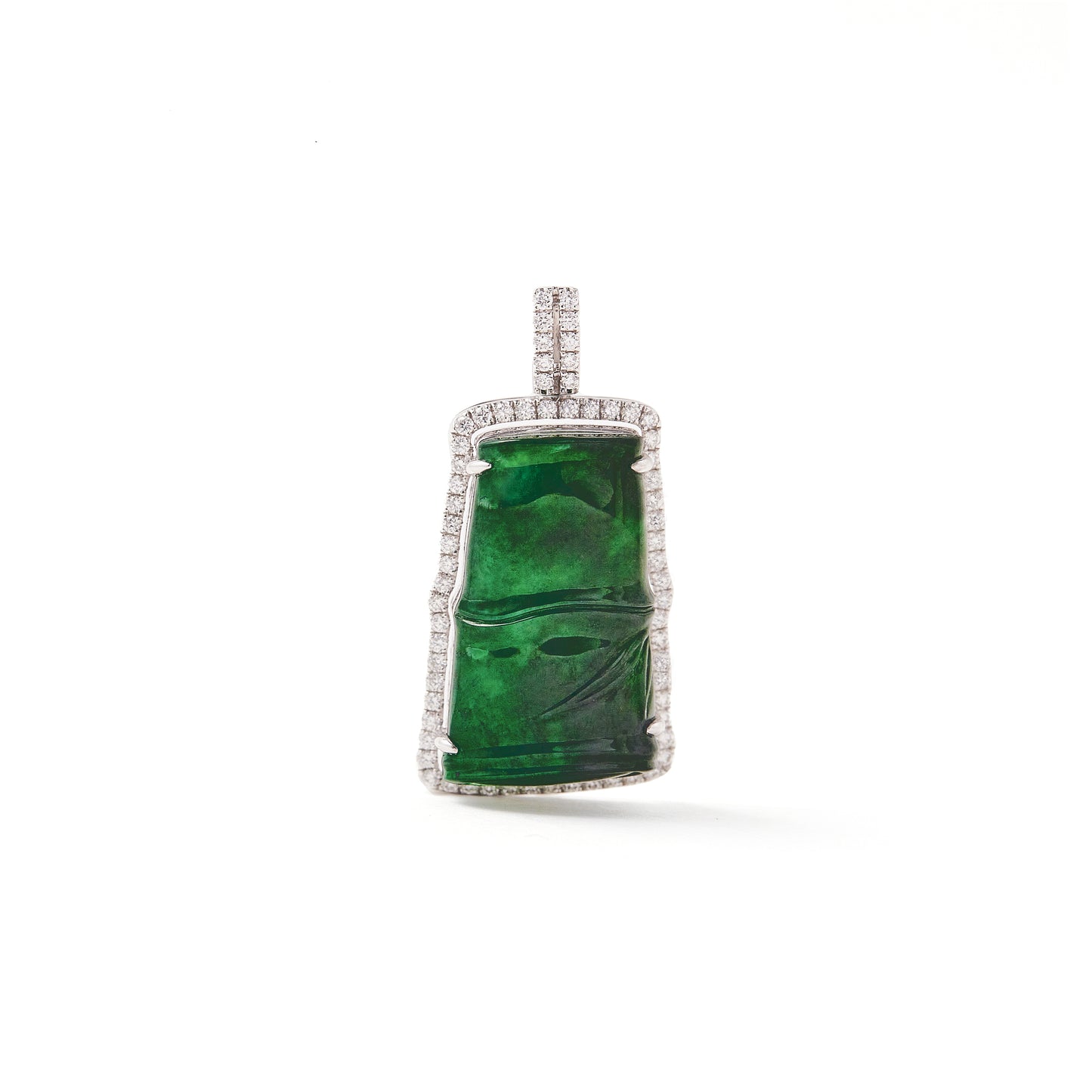 JADEITE BAMBOO AND DIAMOND PENDANT