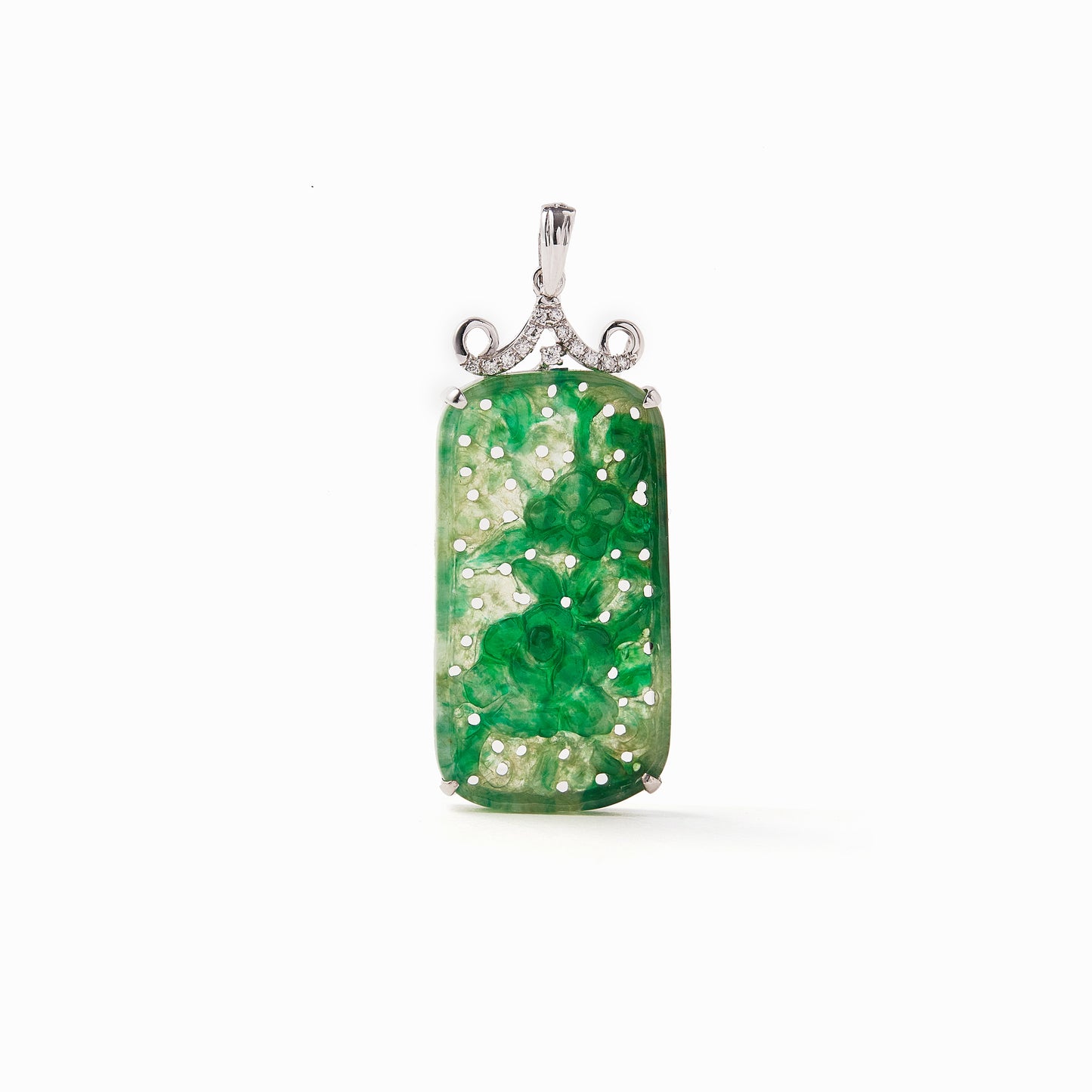 CARVED JADEITE AND DIAMOND PENDANT