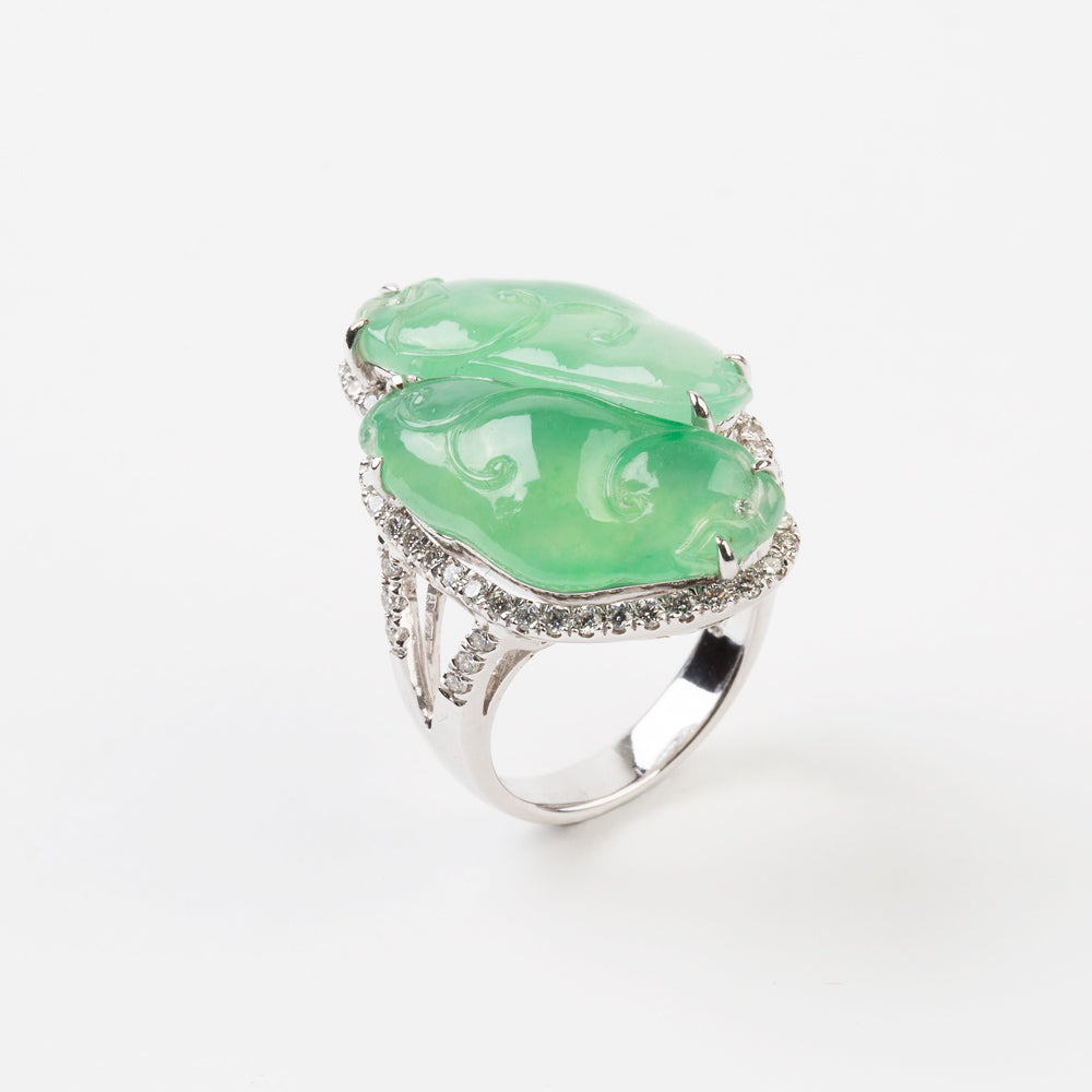 CARVED JADEITE RUYI AND DIAMOND RING HK 12