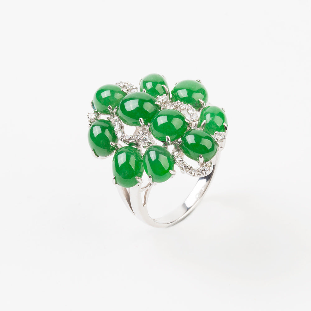 JADEITE CABOCHON AND DIAMOND RING HK 14